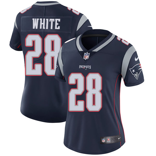 Nike Patriots #28 James White Navy Blue Team Color Women's Stitched NFL Vapor Untouchable Limited Jersey - Click Image to Close
